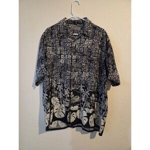 R&R Casuals Men's Short Sleeve Button Up GEOMETRIC PALM LEAVES Shirt Size L